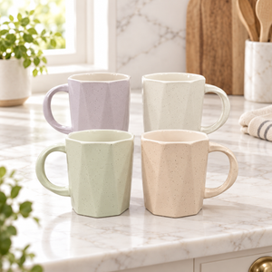 Faceted pastel ceramic coffee mug set of 4