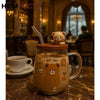 Teddy Bear Glass Mug with Lid & Straw – Cute Café Edition