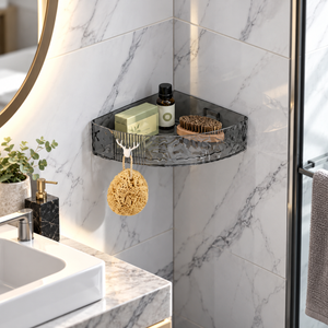 Textured acrylic corner bathroom shelf with hanging hook