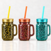Textured mason jar mugs with lid and straw 450ml