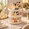 Three-tier 360-degree rotating makeup and skincare organizer