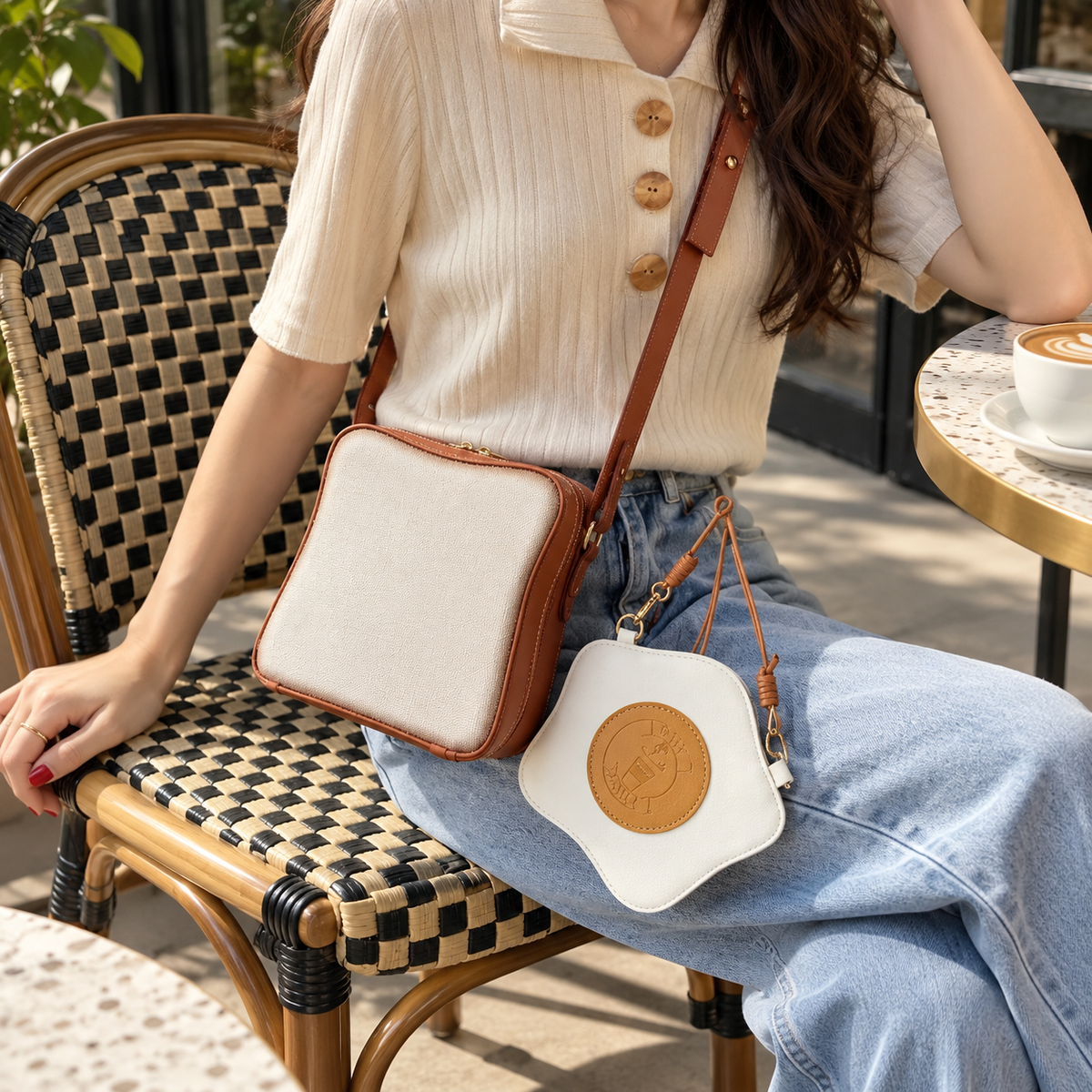Toast and egg design two-piece crossbody bag set