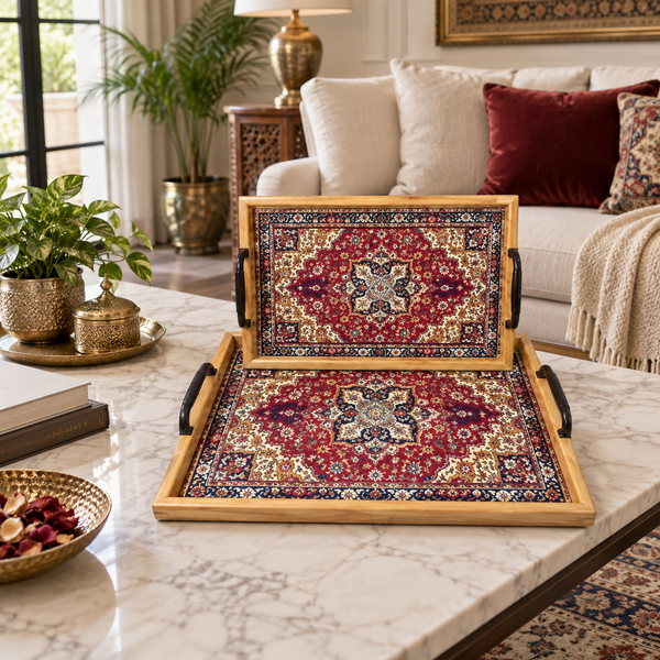 Two piece traditional pattern serving tray set