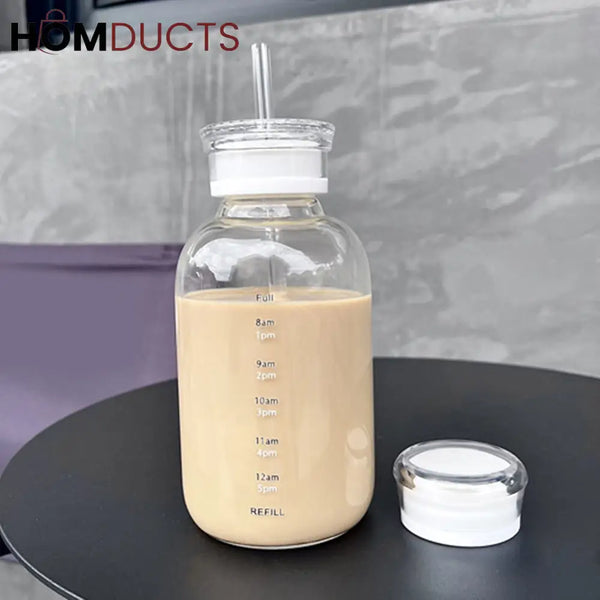 Transparent Glass Water Bottle With Straw