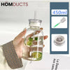 Transparent Glass Water Bottle With Straw