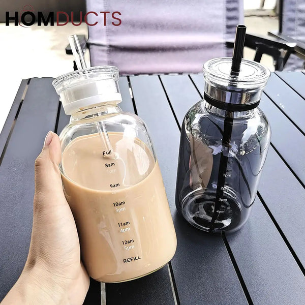 Transparent Glass Water Bottle With Straw