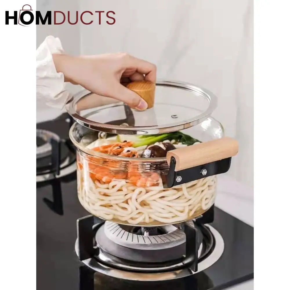 Transparent Heat Resistant Glass Cooking Pot (Premium Quality)