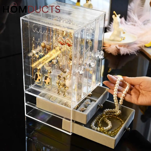 Transparent Jewelry Storage Box With Drawer J & C Organizer