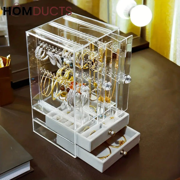 Transparent Jewelry Storage Box With Drawer J & C Organizer