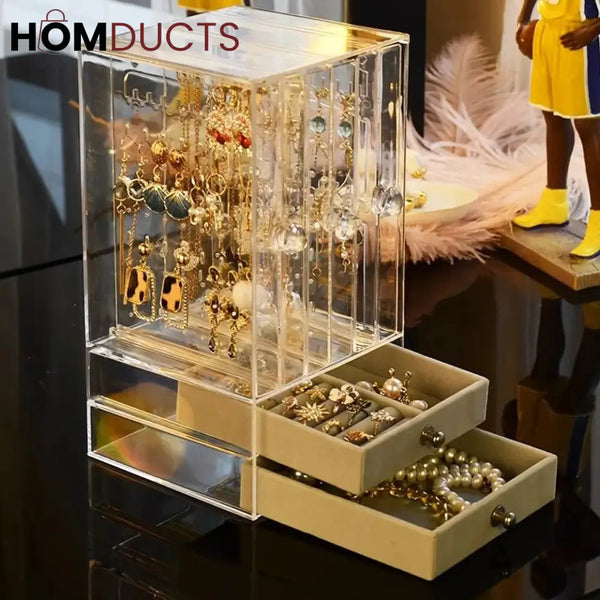 Transparent Jewelry Storage Box With Drawer J & C Organizer