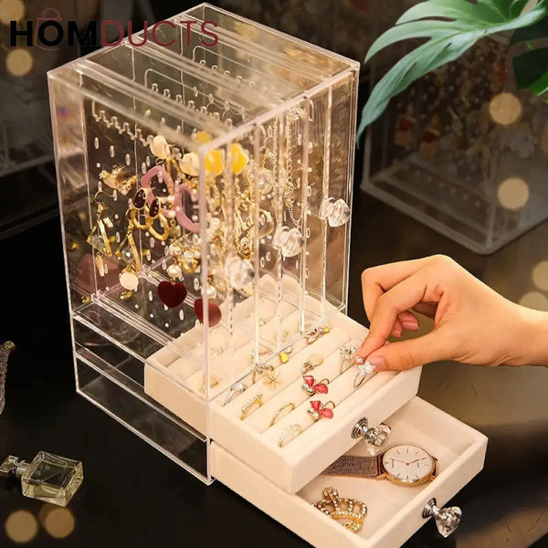 Transparent Jewelry Storage Box With Drawer J & C Organizer