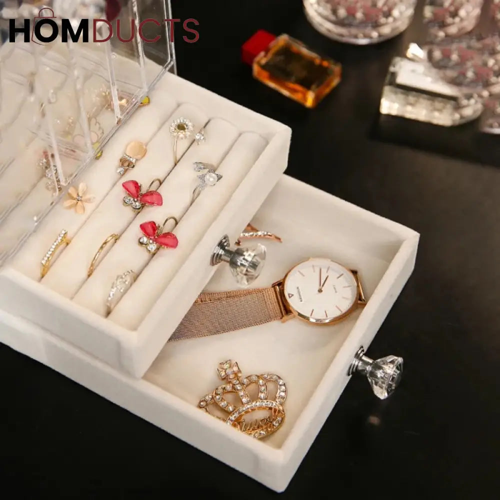 Transparent Jewelry Storage Box With Drawer J & C Organizer