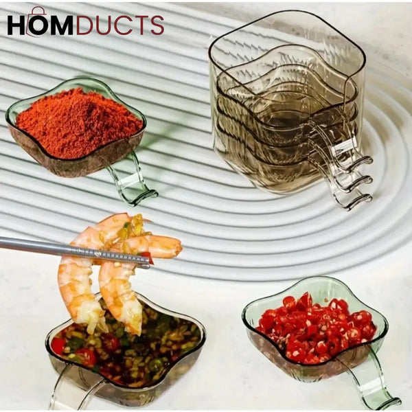 Transparent Square Handle Sauce Dip Bowls – Stackable Seasoning & Condiment Serving Dishes 6pcs