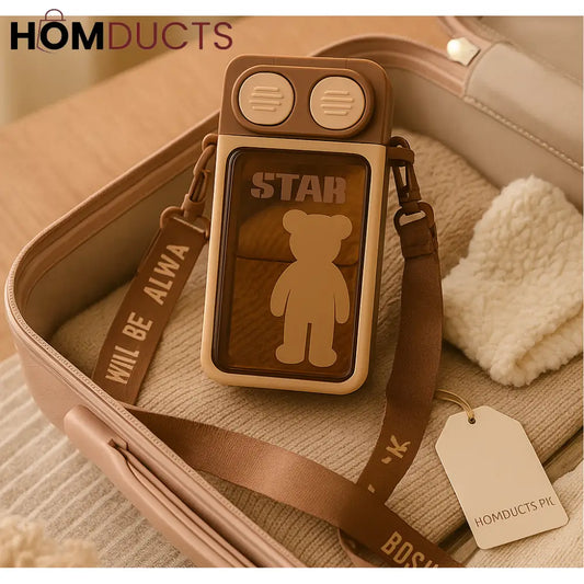 Travel Bottle – Bear-Themed Water Flask with Strap (500ml)
