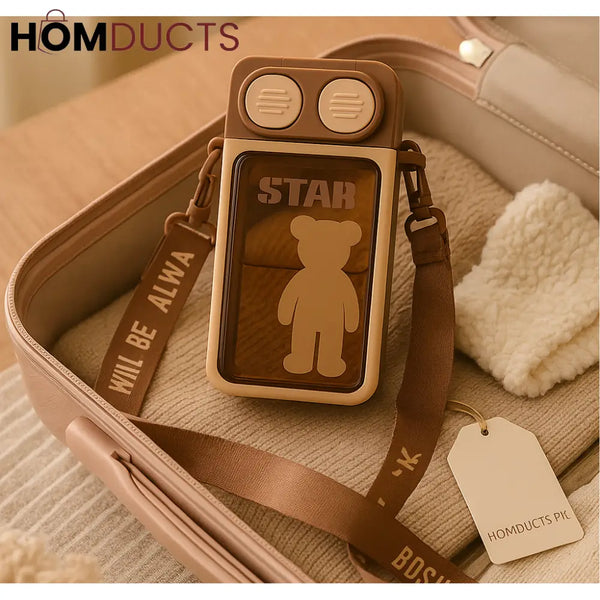 Travel Bottle – Bear-Themed Water Flask with Strap (500ml)