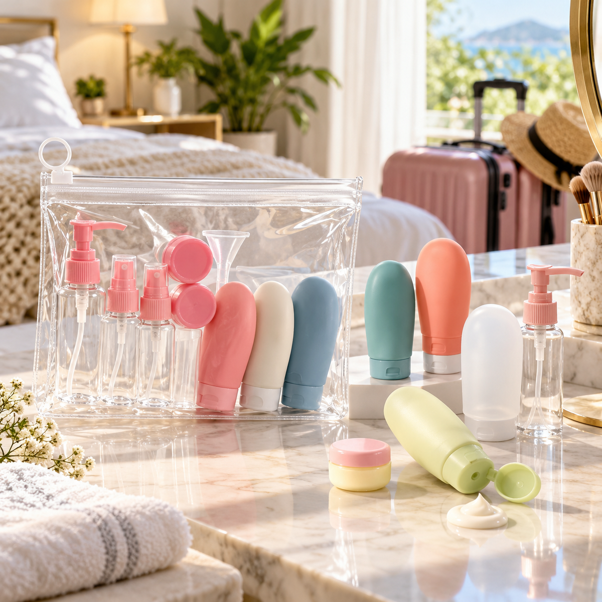 11-piece refillable travel cosmetic bottle set