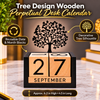 Tree Silhouette Wooden Perpetual Block Desk Calendar features and details