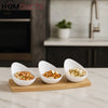 Trio Curve Snack Bowl Set with Wooden Base – Elegant Ceramic Nut Server