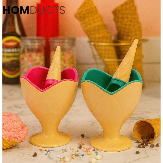 Tulip-Style Ice Cream Cone Holder with Scoop – 1pc