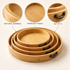 4-Piece Nested Round Bamboo Serving Tray Set with Metal Handles material and finish details
