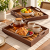 2-Piece Dark Wood Slatted Serving Tray Set lifestyle image