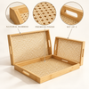 3-Piece Natural Cane & Bamboo Serving Tray Set material and finish details