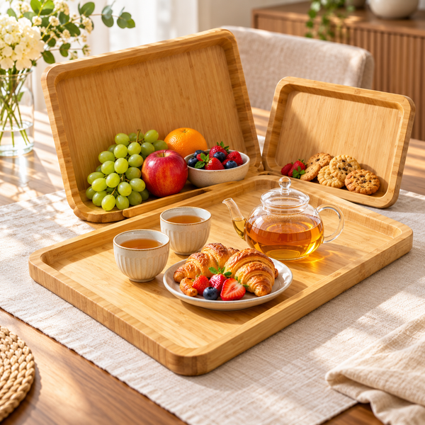 3-Piece Square Bamboo Serving Tray Set lifestyle image