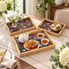 3-Piece Patterned Rectangular Bamboo Serving Tray Set styled on a dining table