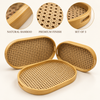 3-Piece Light Cane Weave Bamboo Serving Tray Set features image