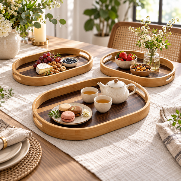 3-Piece Two-Tone Bamboo Serving Tray Set lifestyle image