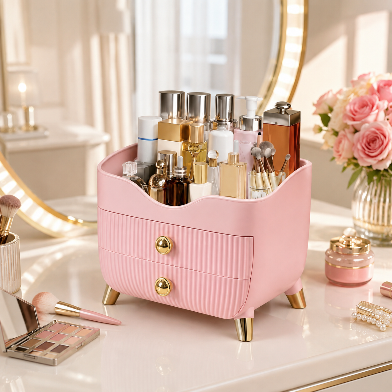 Luxury Two-Drawer Makeup Organizer – Spacious Vanity Storage
