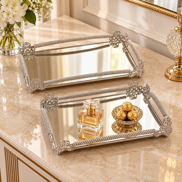 2-piece butterfly corner mirror serving tray set