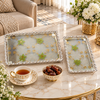 2-piece green floral mirror serving tray set