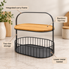2-Tier Bamboo and Metal Countertop Basket feature infographic