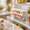Clear two-tier gravity egg organizer with white lid