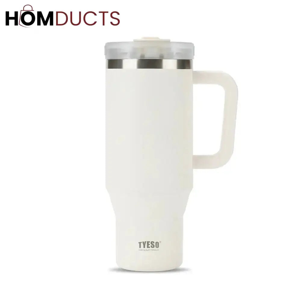 TYESO AURA 40oz Stainless Steel Insulated Travel Tumbler with Straw – Leak-Proof & Reusable White