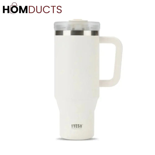 TYESO AURA 40oz Stainless Steel Insulated Travel Tumbler with Straw – Leak-Proof & Reusable White