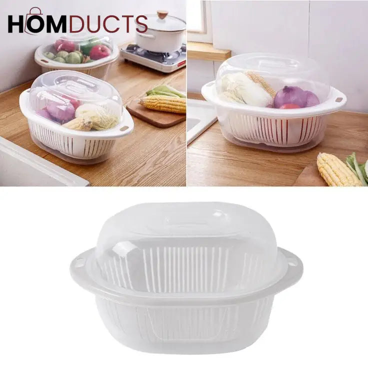 Vegetable And Fruit Drain Basket With Lid