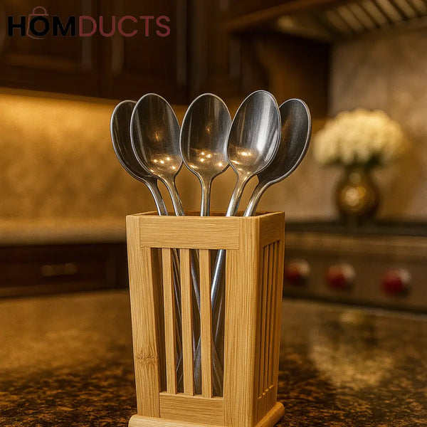 Vertical Bamboo Spoon Holder – Premium Utensil Organizer for Modern Kitchens