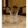 Vintage Clear Glass Tea Cups with Saucers – Elegant Textured Turkish Tea & Espresso Mug Set with Handle (6pcs)