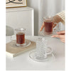 Vintage Clear Glass Tea Cups with Saucers – Elegant Textured Turkish Tea & Espresso Mug Set with Handle (6pcs)