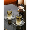 Vintage Clear Glass Tea Cups with Saucers – Elegant Textured Turkish Tea & Espresso Mug Set with Handle (6pcs)