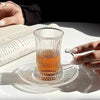 Vintage Clear Glass Tea Cups with Saucers – Elegant Textured Turkish Tea & Espresso Mug Set with Handle (6pcs) Style 2