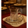 Vintage Clear Glass Tea Cups with Saucers – Elegant Textured Turkish Tea & Espresso Mug Set with Handle (6pcs) Style 4