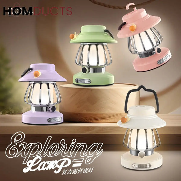 Vintage Pastel LED Lantern Lamp – Rechargeable & Dimmable Bedside Light