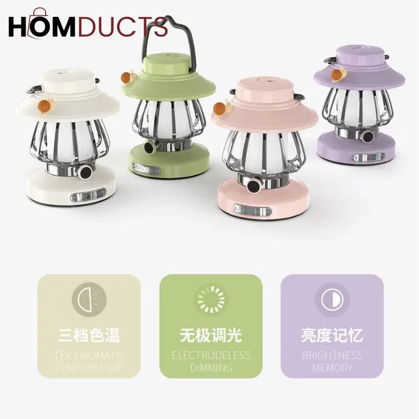 Vintage Pastel LED Lantern Lamp – Rechargeable & Dimmable Bedside Light
