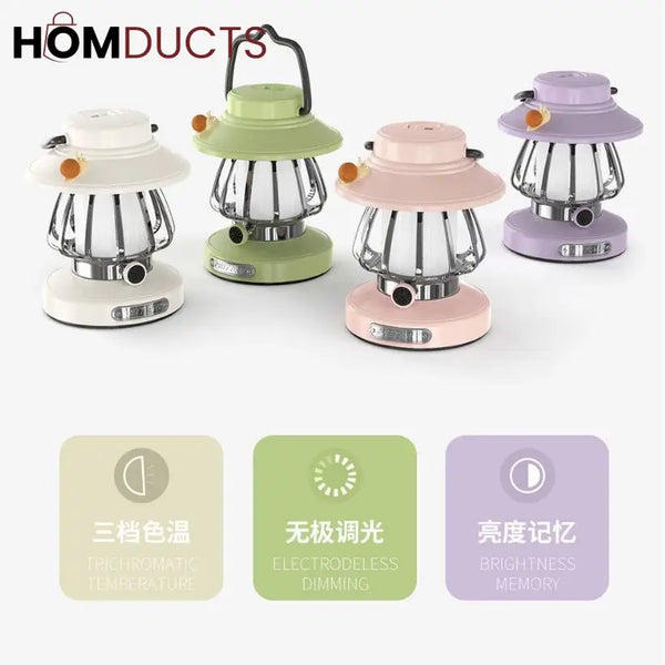 Vintage Pastel LED Lantern Lamp – Rechargeable & Dimmable Bedside Light