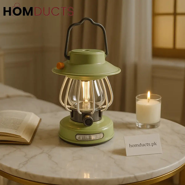 Vintage Pastel LED Lantern Lamp – Rechargeable & Dimmable Bedside Light