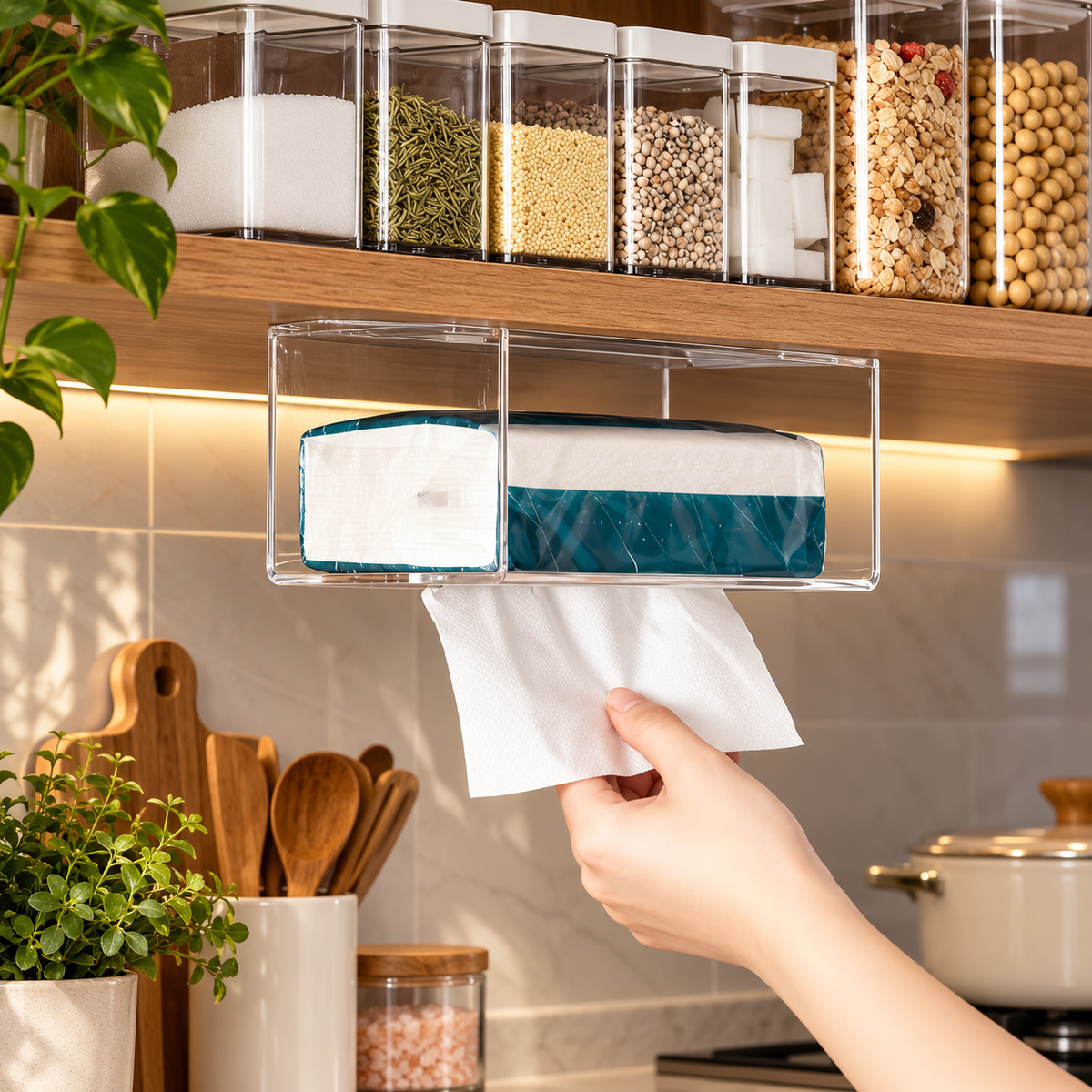 Wall-Mounted Acrylic Tissue Dispenser – Adhesive Space-Saving Design