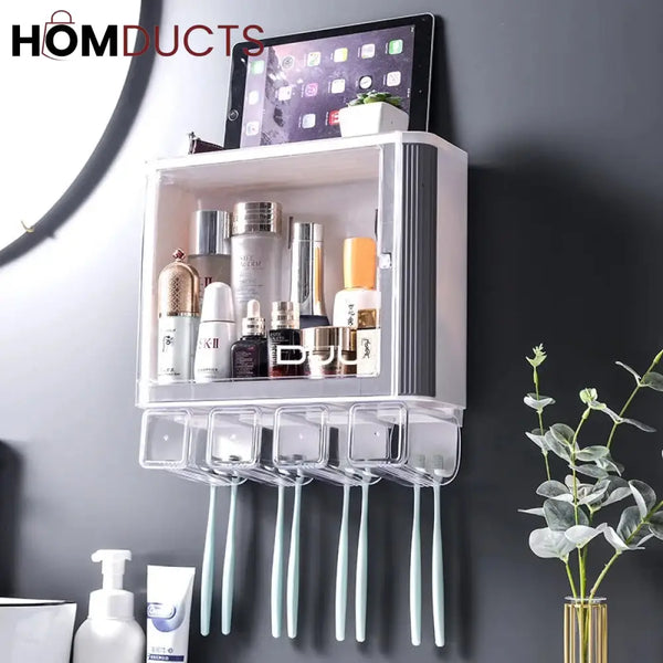 Wall Mounted Bathroom Organizer With Toothbrush Holder